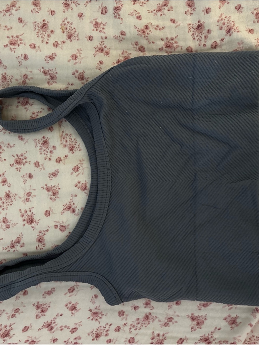 Ribbed Scoop-Front Sports Bra Tank — Dusty Blue